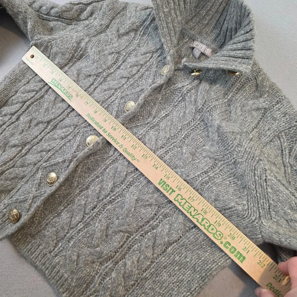J.Crew Womens Gray Cable Knit Wool Alpaca Blend Cropped Cardigan Sweater sz Md